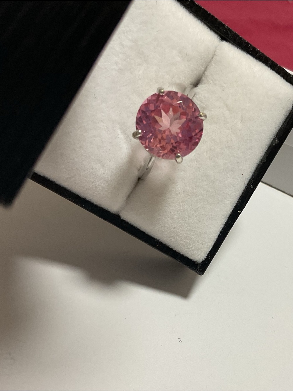 Sterling silver S925 Pink solitaire cut Zirconia Adjustable Ring - Picture 6 of 6